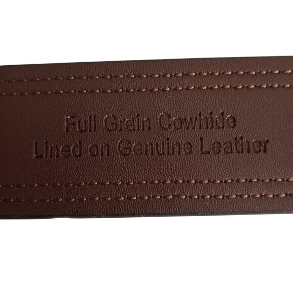 Roundtree & Yorke Chestnut Brown Leather Belt Mens 36 Gunmetal Buckle - Picture 3 of 5